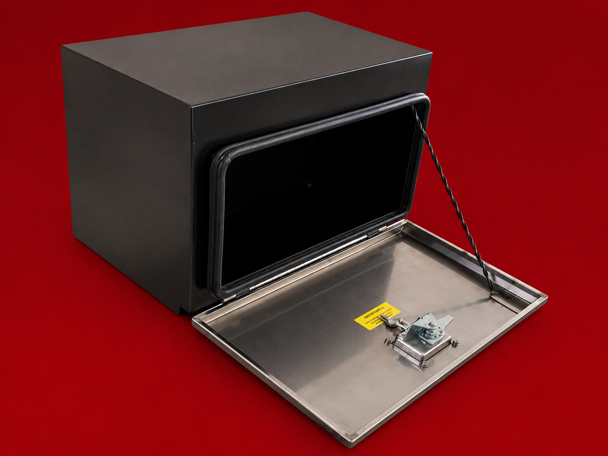 Red Flag 600mm black steel recessed lid underbody truck toolbox chassis mount