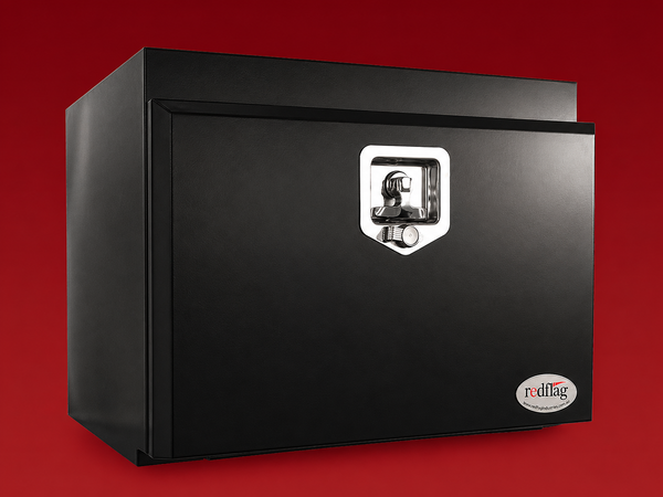 Red Flag 600mm black steel recessed lid underbody truck toolbox chassis