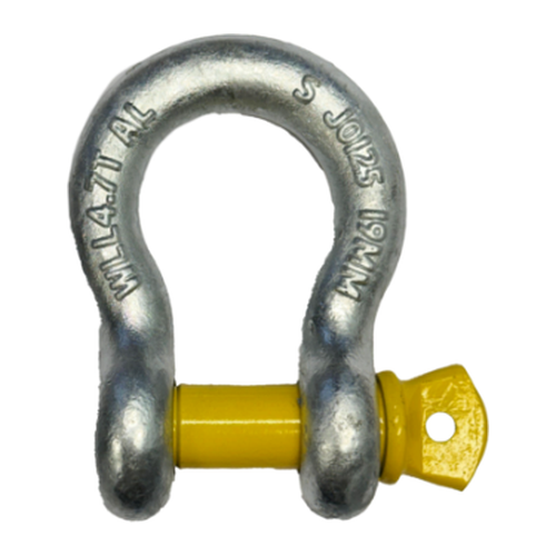 Grade S galvanised bow shackle 19mm with screw pin, WLL 4.7T